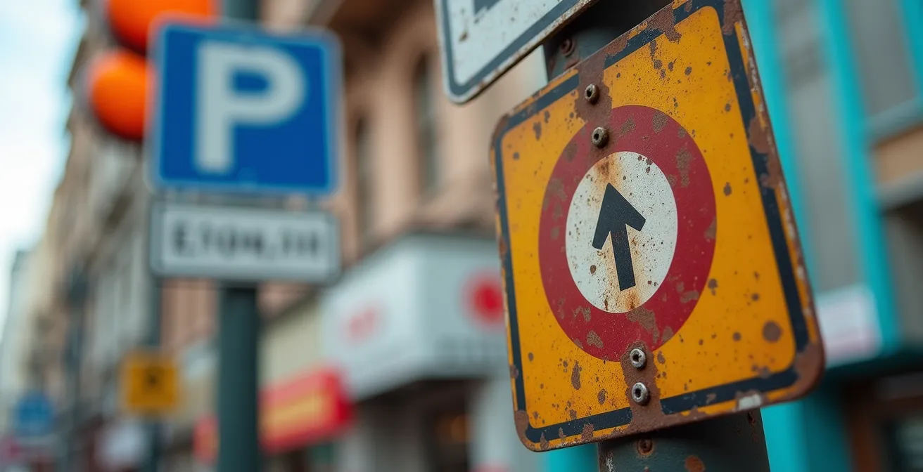 Close-up macro shot of Montreal parking sign showing intricate time restrictions