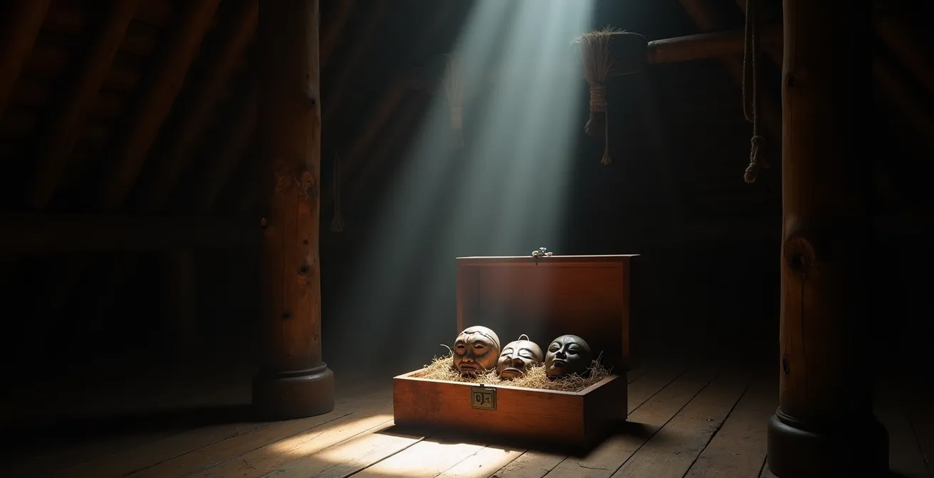 Traditional ceremonial masks hidden in cedar boxes during the Potlatch Ban era