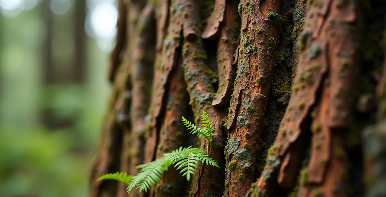 Close-up texture of Western Red Cedar bark in Stanley Park
