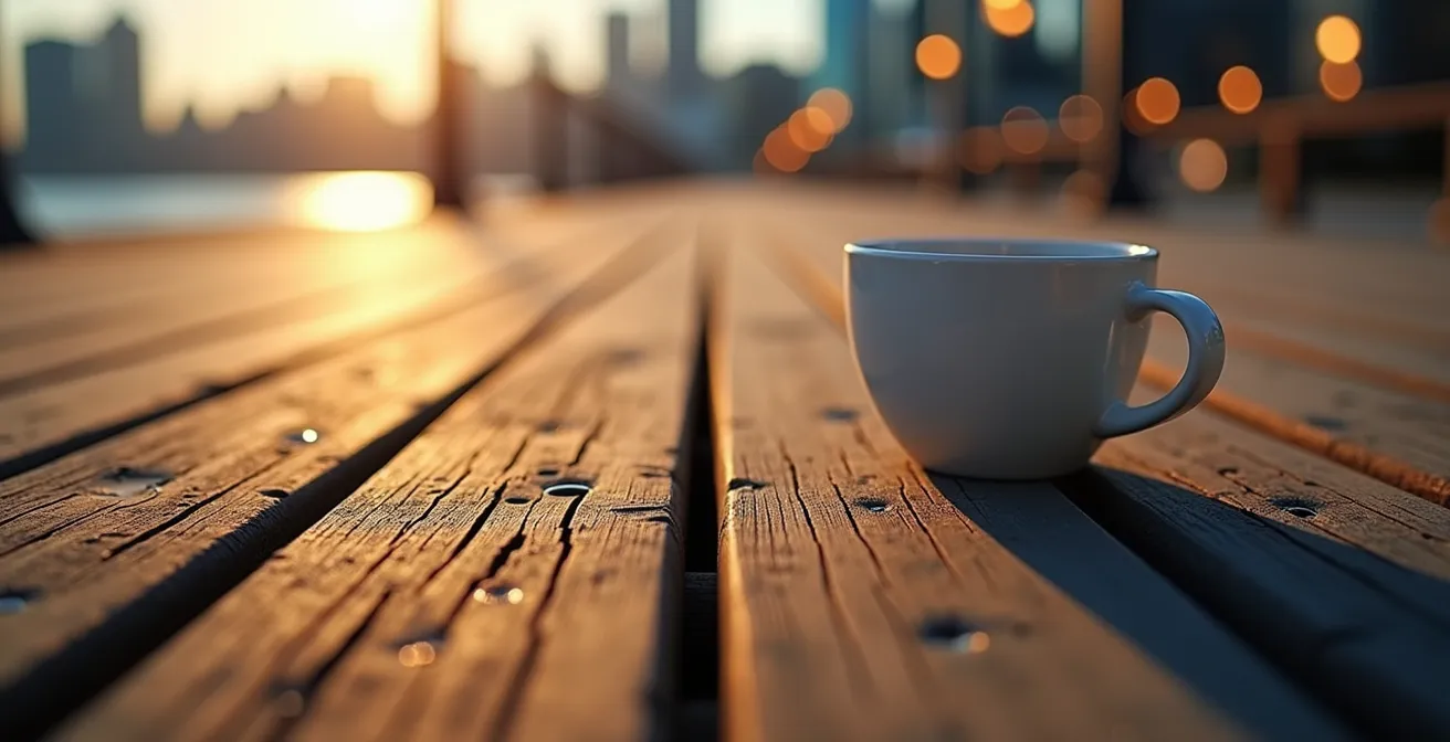 Toronto waterfront scene with people enjoying public spaces and city skyline