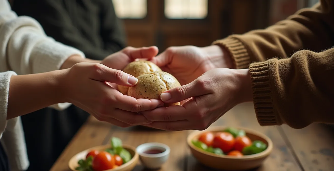 Inuit community members sharing traditional country food at a cultural gathering